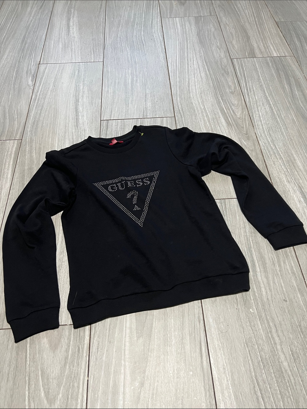 GUESS Black Studded Triangle Logo Crewneck Sweatshirt - Men